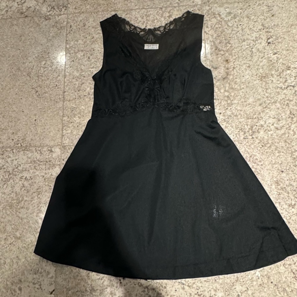 EMILIO PUCCI Black Lace Trimmed Negligee Set Nightgown Robe M - Picture 13 of 16